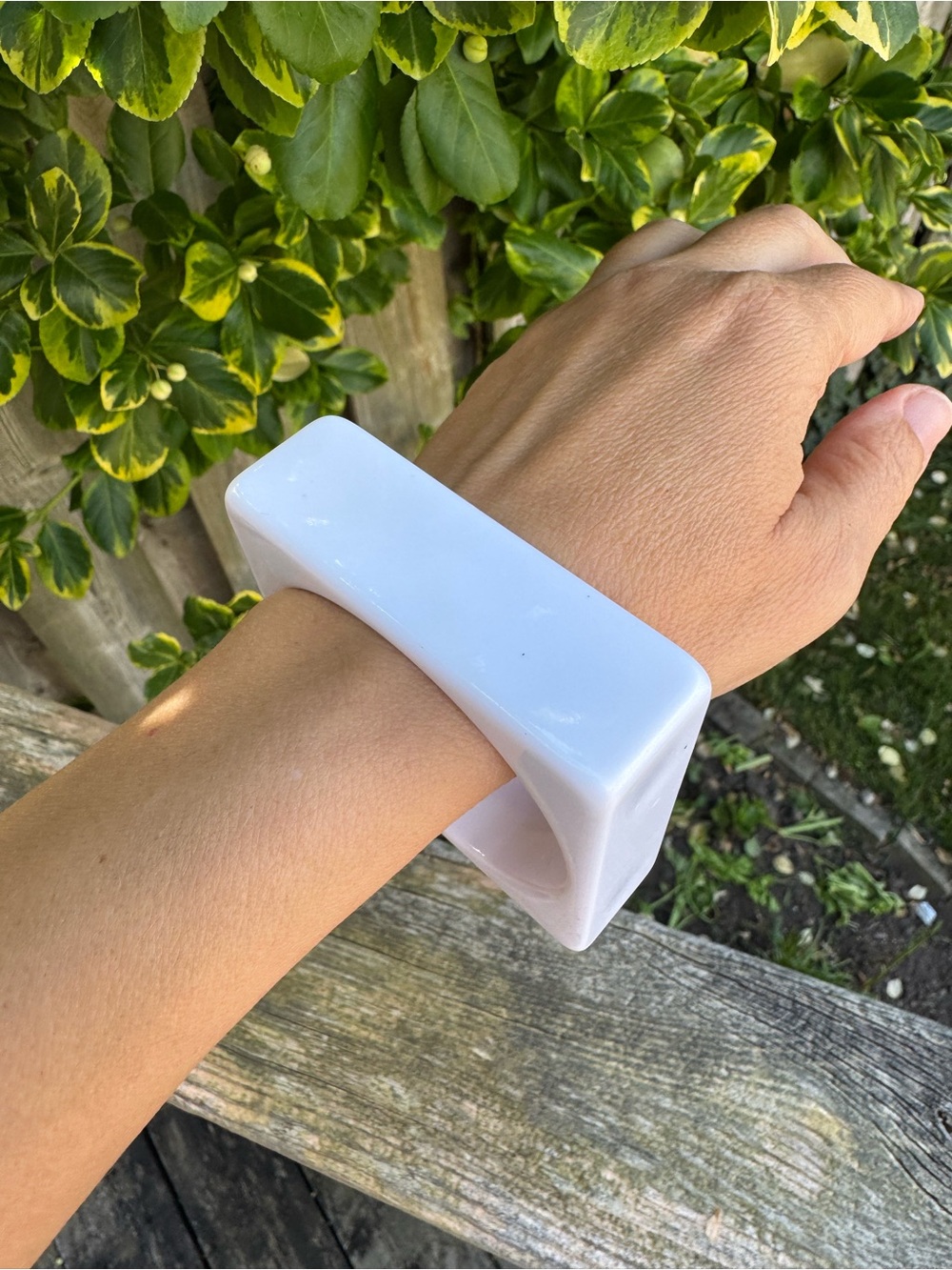 Square Resin White Bangle Bracelet Geometric Chunky MOD 60’s Revival 80’s Y2K